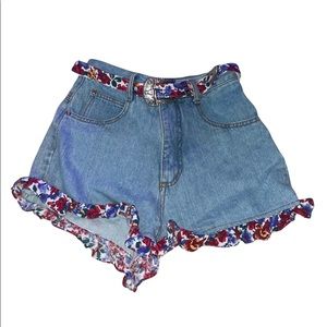 vintage floral high waisted denim shorts